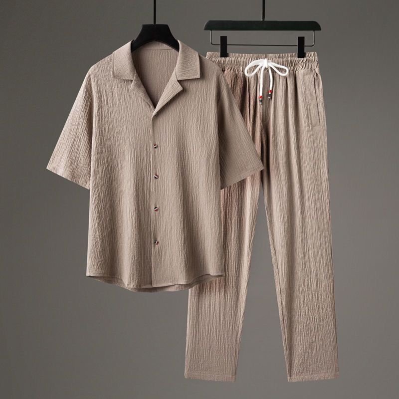 Casual Men's Sports High-end Half Sleeve Chinese Style Two-piece Set