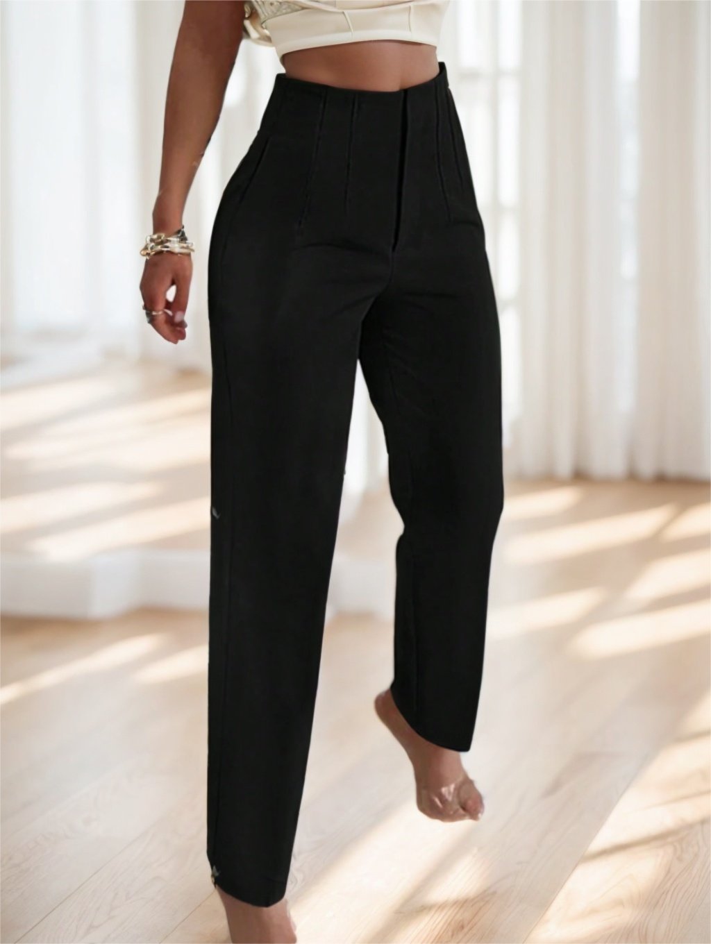 Elegant Office Lady Pleated Side Pocket Slim-Fit Pants For Women - Image 5