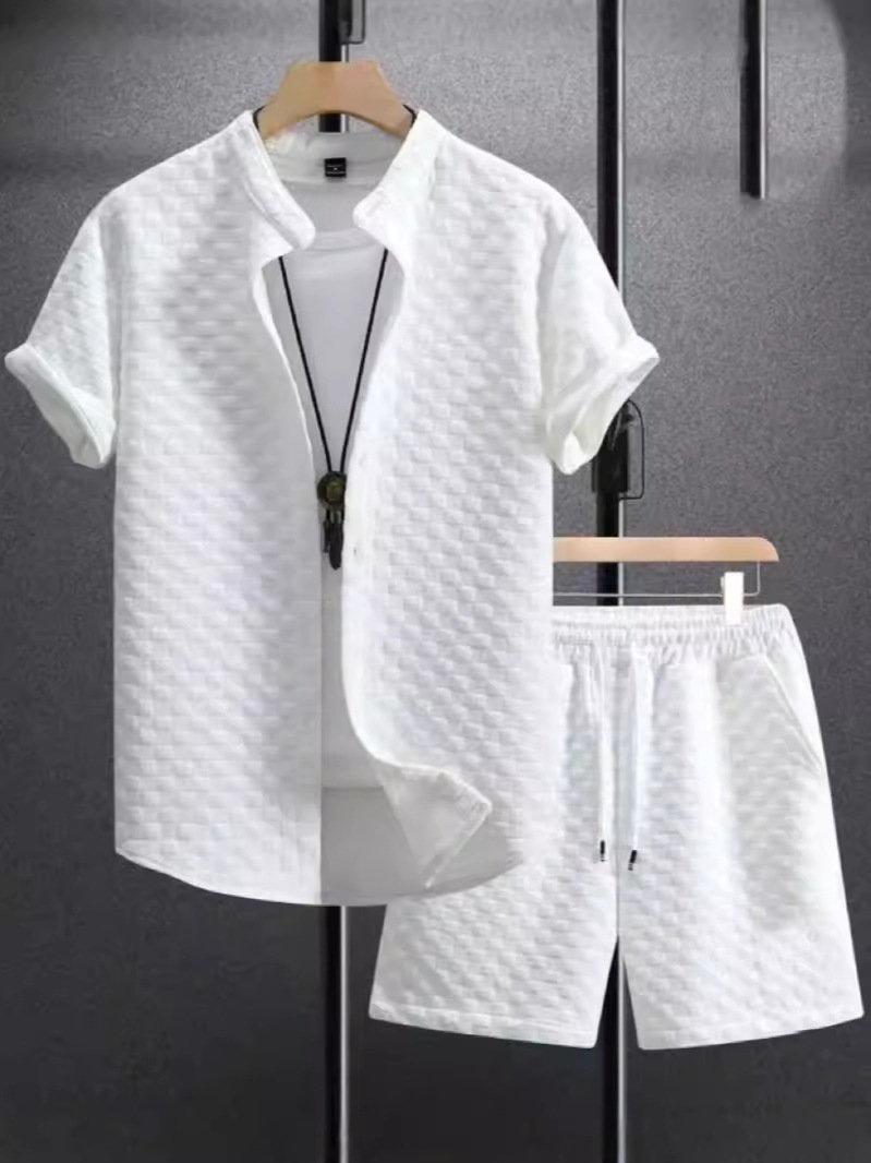 Jacquard Black And White Solid Color Suit Short Sleeve - Image 8