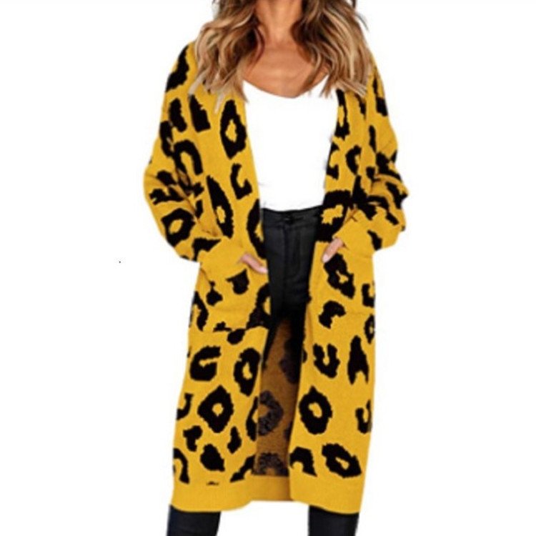 Color Leopard Print Polka Dot Loose Sweater Coat - Image 6