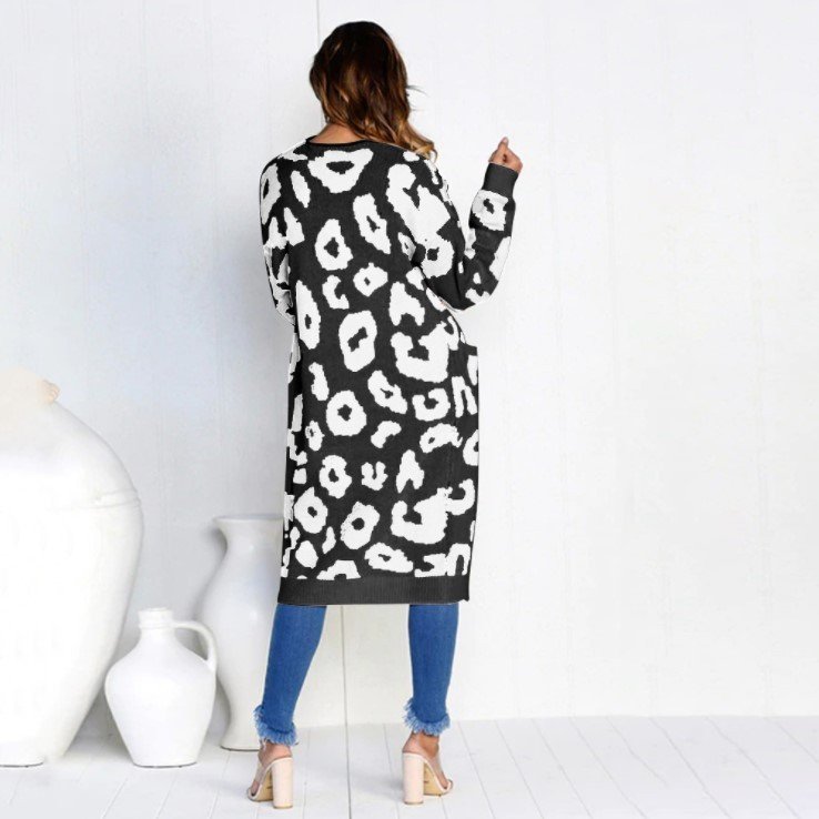Color Leopard Print Polka Dot Loose Sweater Coat - Image 9