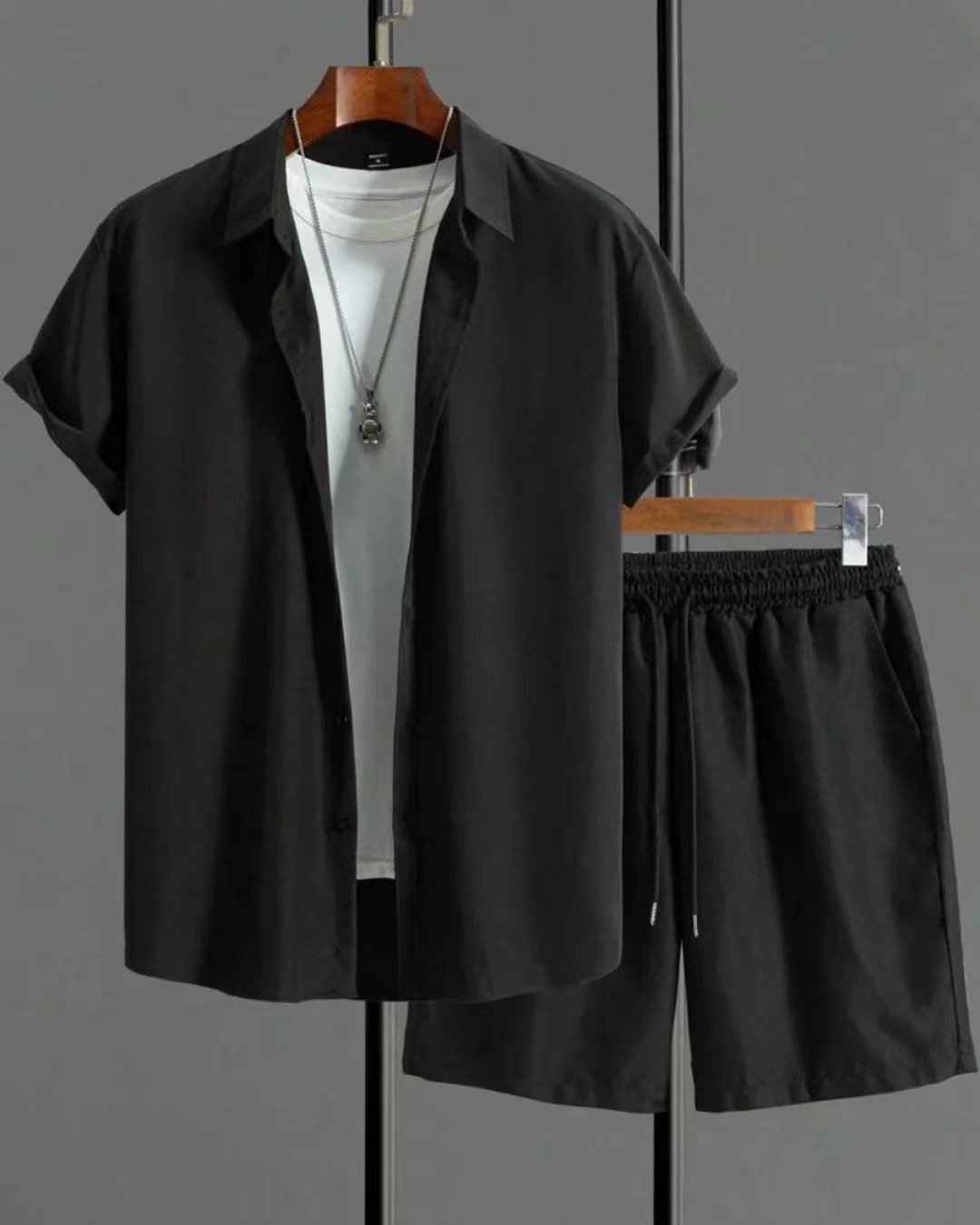 Jacquard Black And White Solid Color Suit Short Sleeve - Image 6