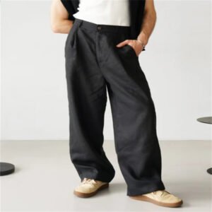 Men's Loose Linen Pleated High Waist Jogger Pants Breathable Daily Casual Pants