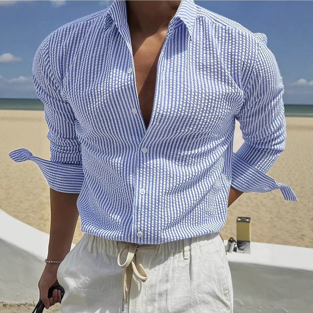 Fashion Striped Cardigan Lapel Long Sleeve Shirt