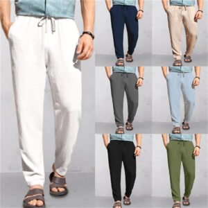 Men's Linen Breathable Outdoor Pants Loose Drawstring Pants Comfortable Casual Pants