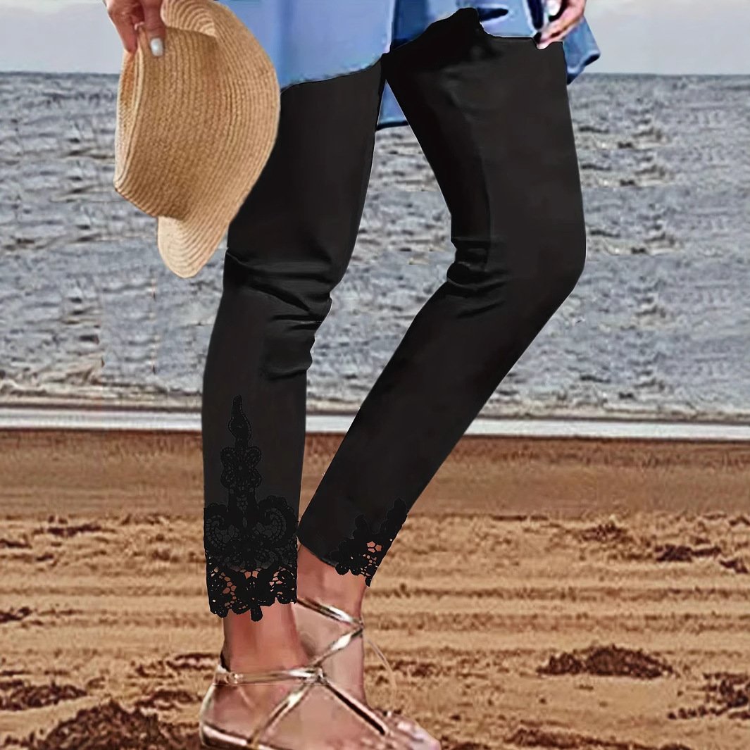 Tight Pants Lace Stitching Hollow-out Cropped Trousers For Women - Image 2