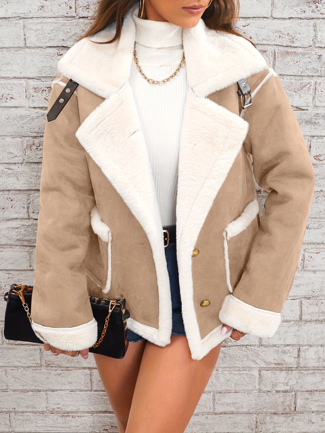 Fashion Polo Collar Plush Jacket Winter Warm Casual Jacket - Image 4
